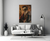 Gladiator glass wall art styled above a console in a study