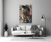 Gladiator glass wall art styled above a console in a man cave