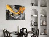 Marble glass print enhancing a den with statement firepower