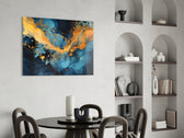 Marble glass print enhancing a den with statement firepower