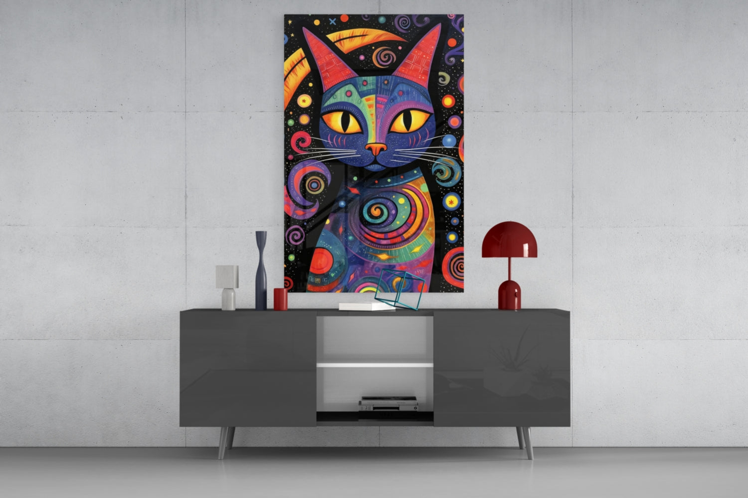 Night Cat Glass Wall Art || Designer Collection.