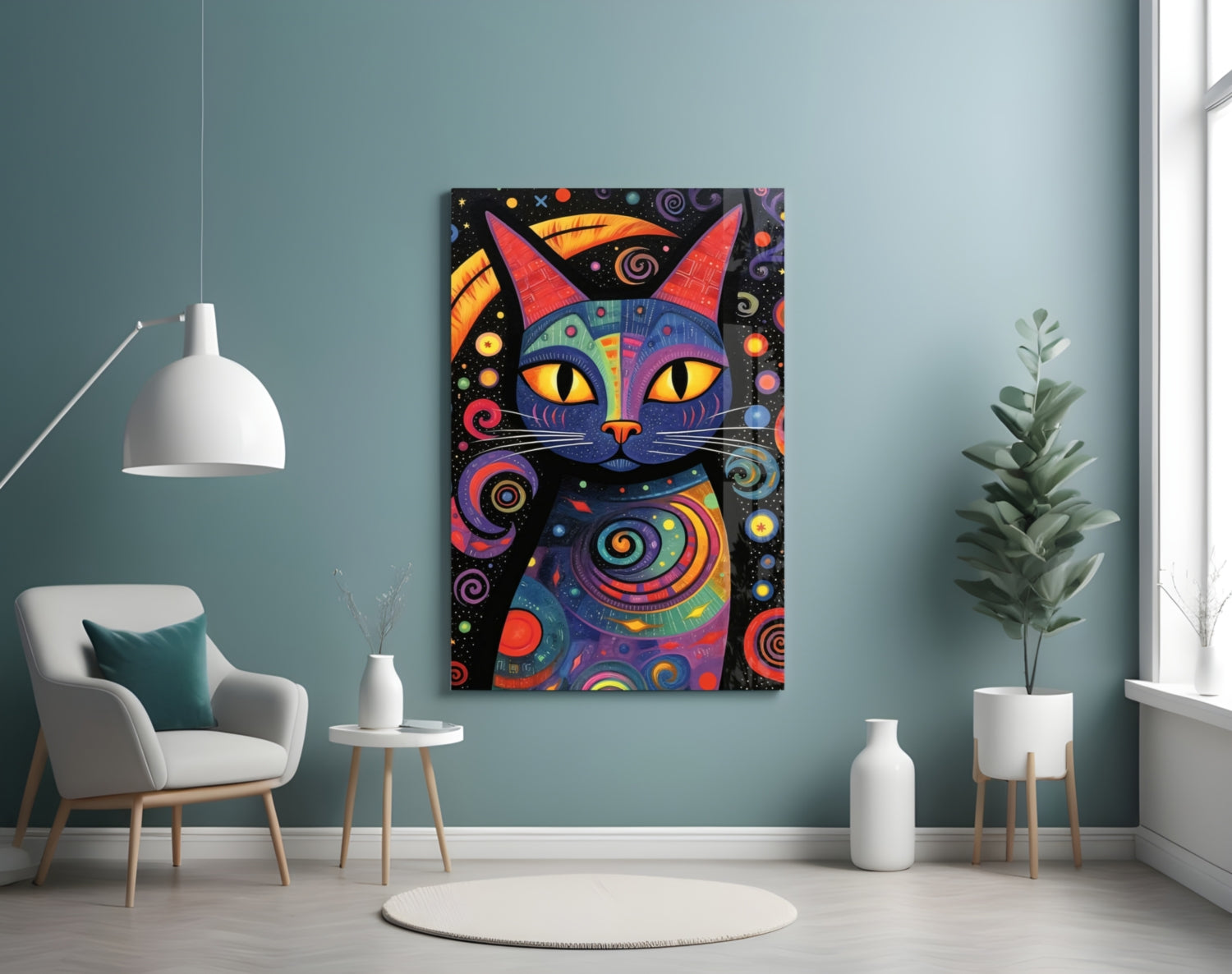 Night Cat Glass Wall Art || Designer Collection.
