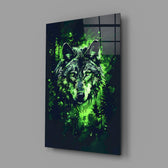 Wolf close-up showing emerald aura and forest leaves