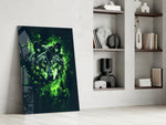 Forest-mystic artwork anchoring a wall with emerald-and-charcoal palette