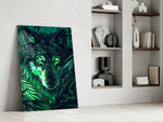 Jade-mystic artwork anchoring a wall with emerald-and-jade palette