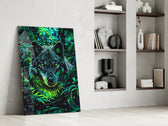 Jungle-mystic artwork anchoring a wall with emerald-and-jade palette