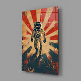 Astronaut close-up showing astronaut on scarlet sunburst
