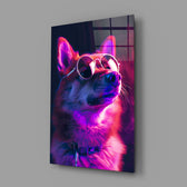 Dog with Glasses close-up showing shiba in reflective sunglasses