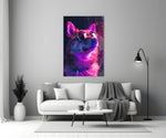 Dog with Glasses glass wall art styled above a sideboard in a media room