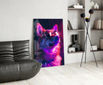 Dog with Glasses glass print enhancing a den with neon firepower