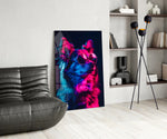 Dog with Glasses glass print enhancing a den with neon firepower