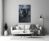 Black Panther glass wall art styled above a console in a study