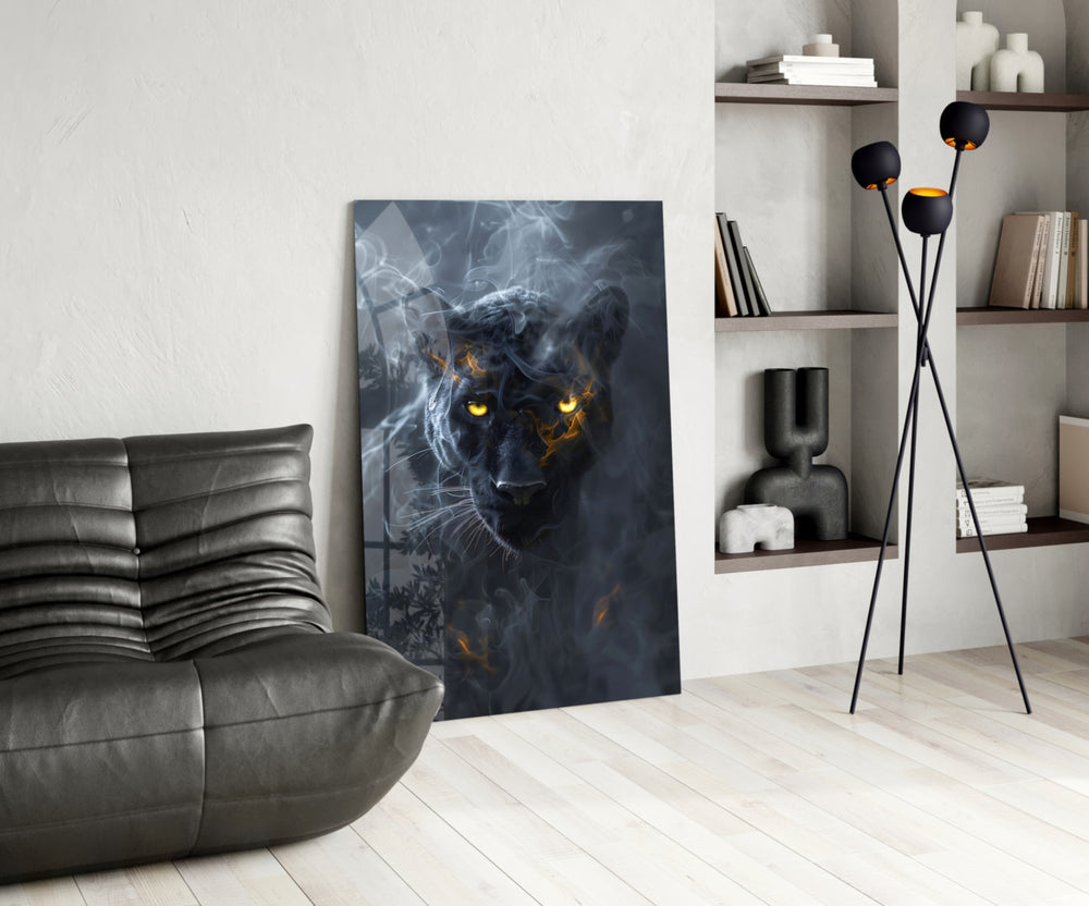 Black Panther glass print enhancing a den with statement firepower