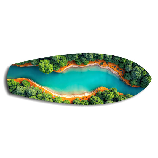 Aerial River Forest Landscape Glass Wall Art.