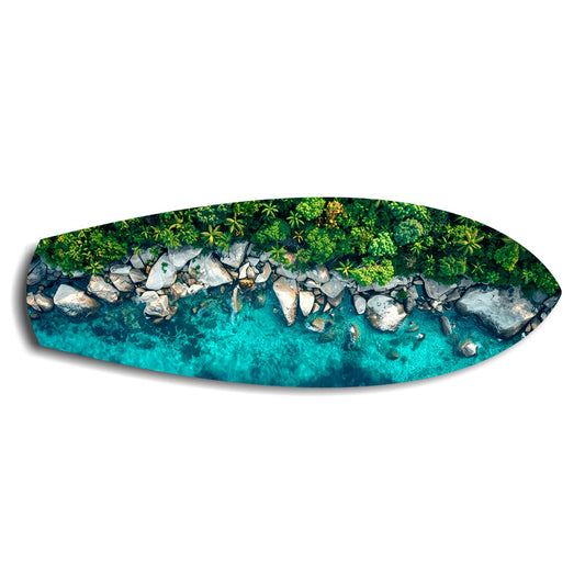 Tropical Lagoon Aerial Beach Glass Wall Art.
