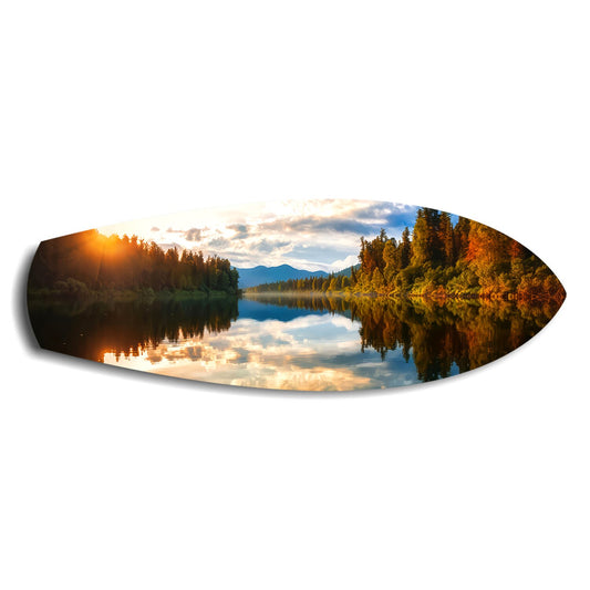 Lakeside Sunset Mirror Landscape Glass Wall Art.