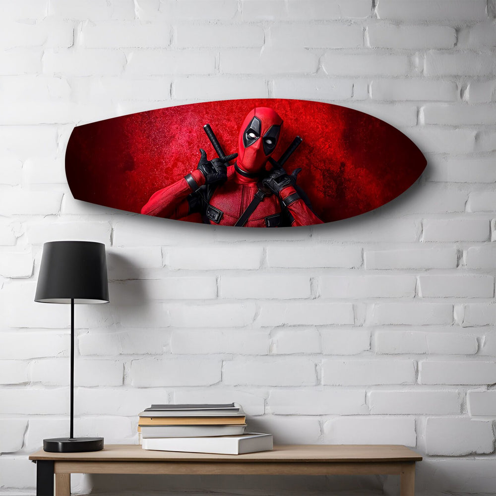 Red Masked Mercenary Comic Hero Glass Wall Art.