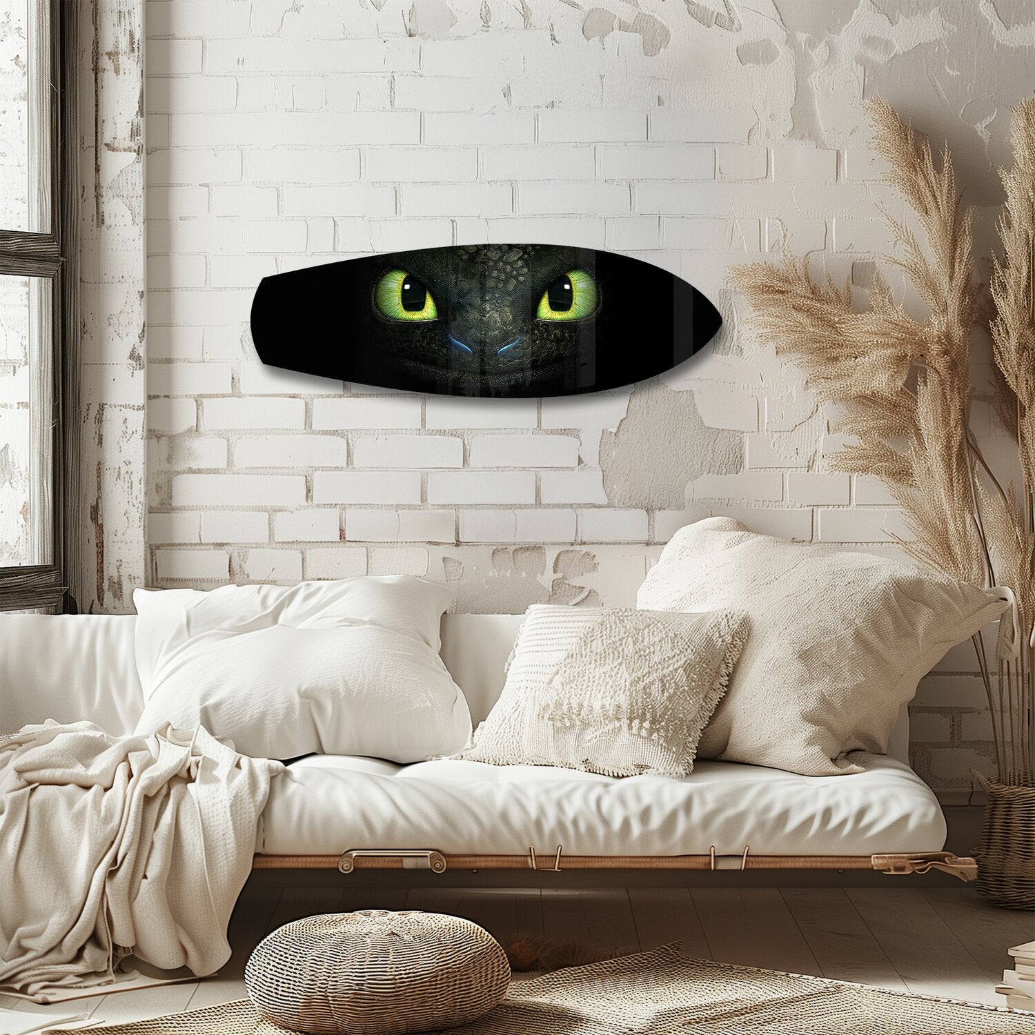 Black Dragon Green Eyes Glass Wall Art.