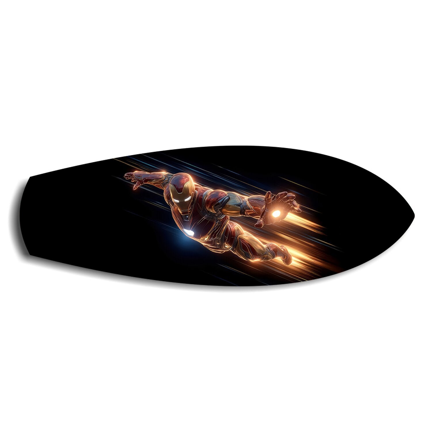 Flying Armored Superhero Glass Wall Art.