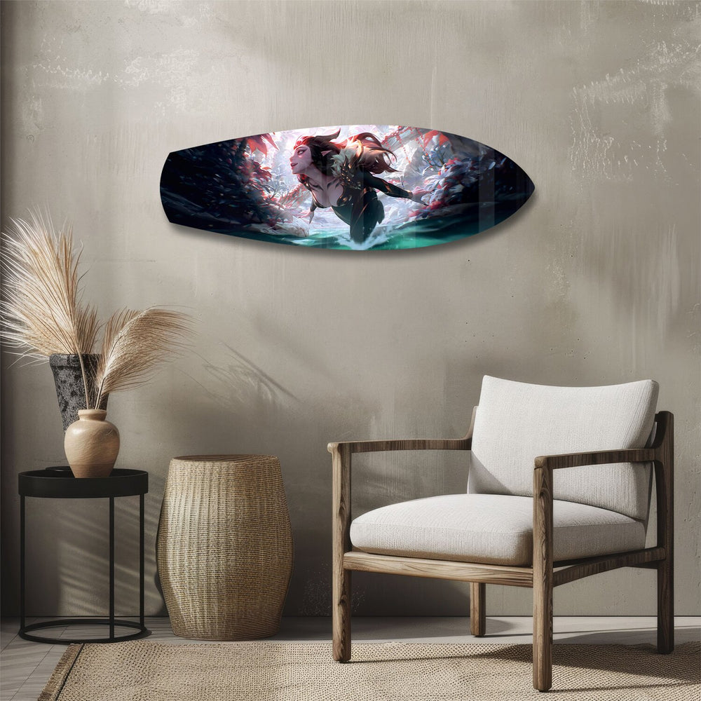 Anime Forest Warrior Woman Glass Wall Art.