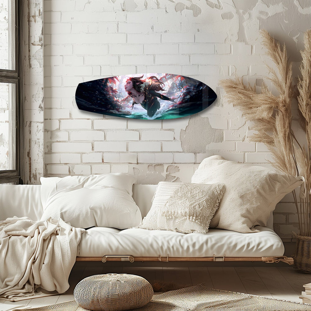 Anime Forest Warrior Woman Glass Wall Art.