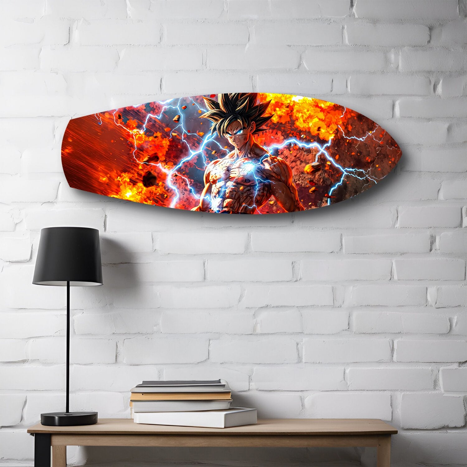 Anime Saiyan Warrior Fire Lightning Glass Wall Art.