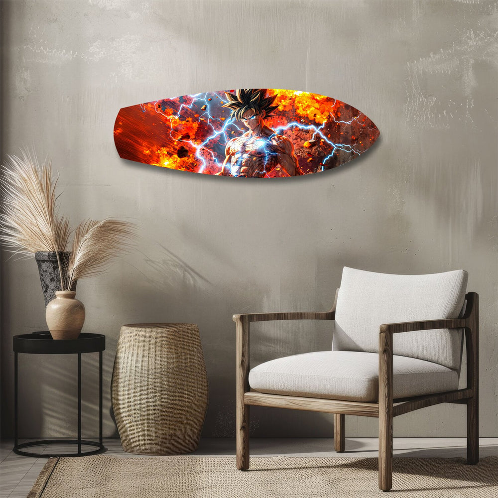 Anime Saiyan Warrior Fire Lightning Glass Wall Art.