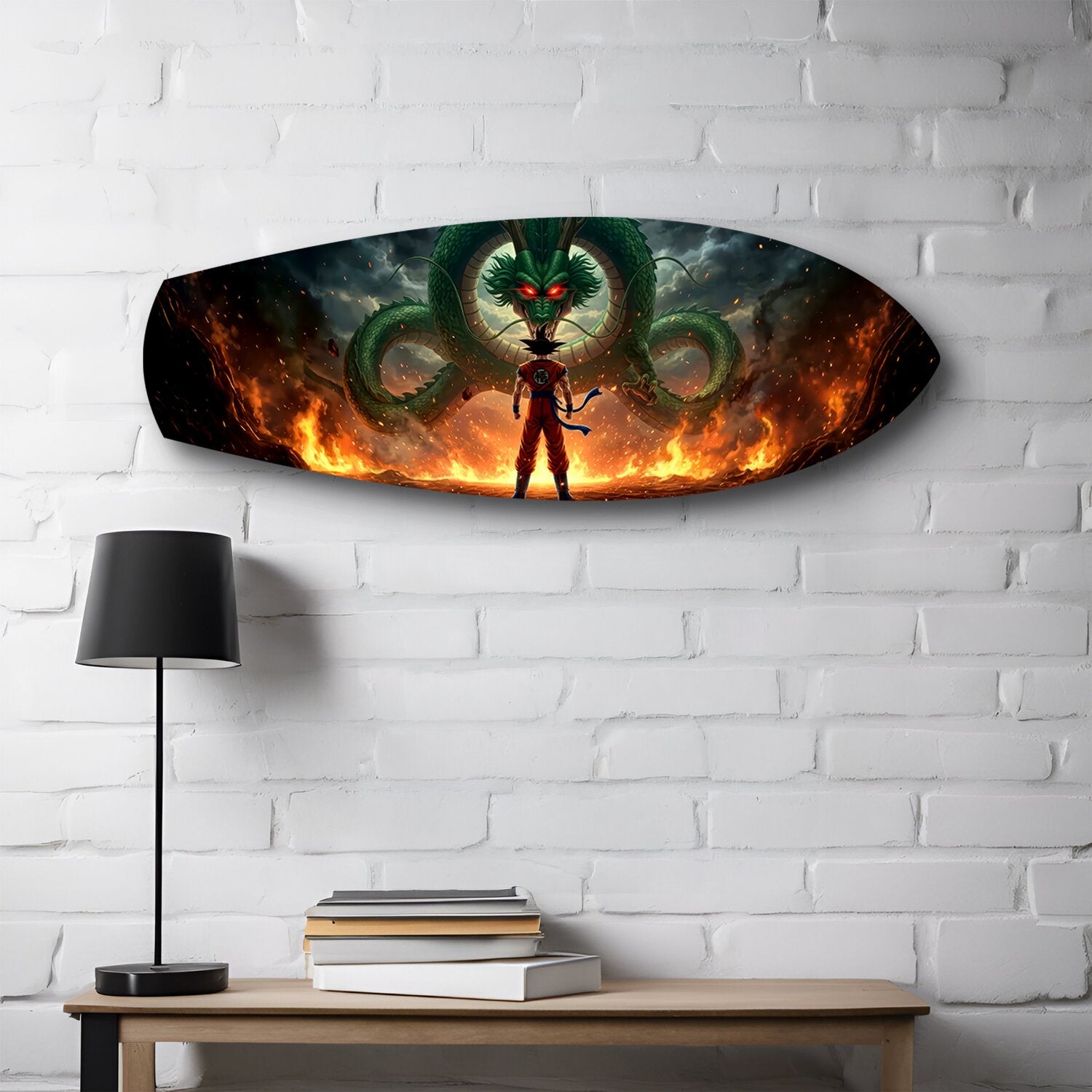 Anime Warrior Green Dragon Fire Glass Wall Art.