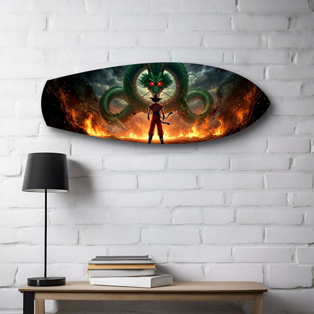 Anime Warrior Green Dragon Fire Glass Wall Art.