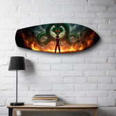 Anime Warrior Green Dragon Fire Glass Wall Art.