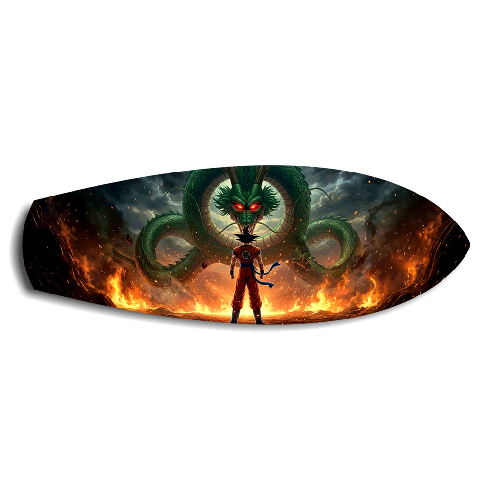 Anime Warrior Green Dragon Fire Glass Wall Art.
