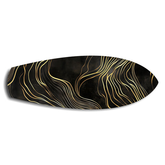 Black and Gold Abstract Waves Glass Wall Art.