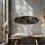 Black and Gold Abstract Waves Glass Wall Art.