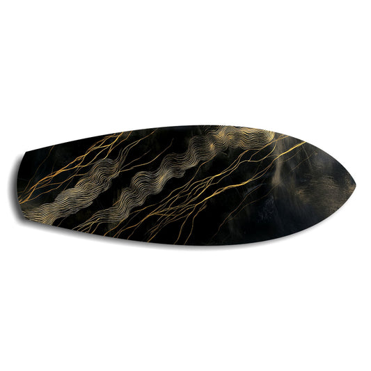 Black and Gold Topographic Lines Glass Wall Art.