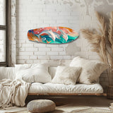 Playful Dolphins Painted Ocean Glass Wall Art.