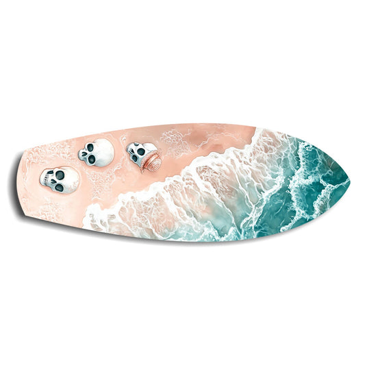Skulls on Pink Sand Beach Glass Wall Art.