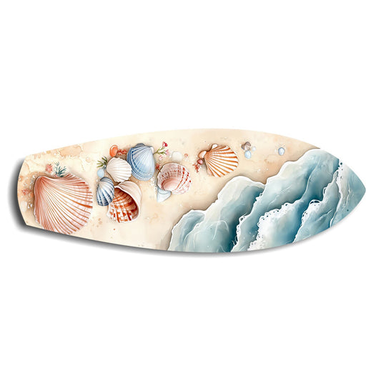 Seashells on Sandy Shore Glass Wall Art.