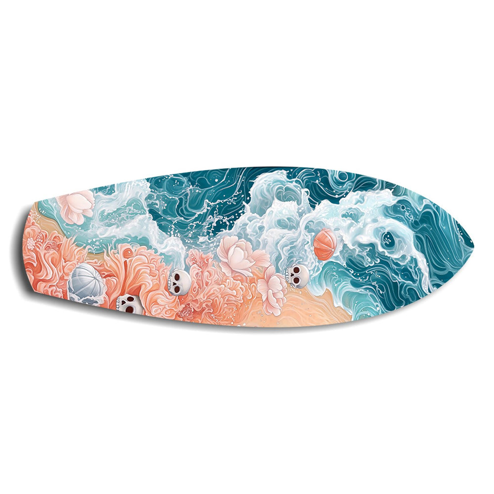 Skulls and Roses Ocean Waves Glass Wall Art.