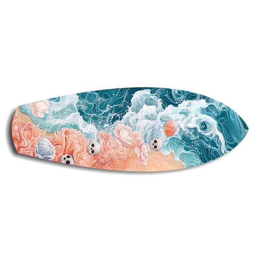 Skulls and Roses Ocean Waves Glass Wall Art.