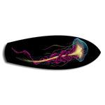 Neon Jellyfish on Black Glass Wall Art.