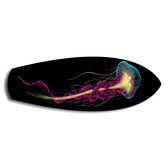 Neon Jellyfish on Black Glass Wall Art.