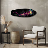 Neon Jellyfish on Black Glass Wall Art.