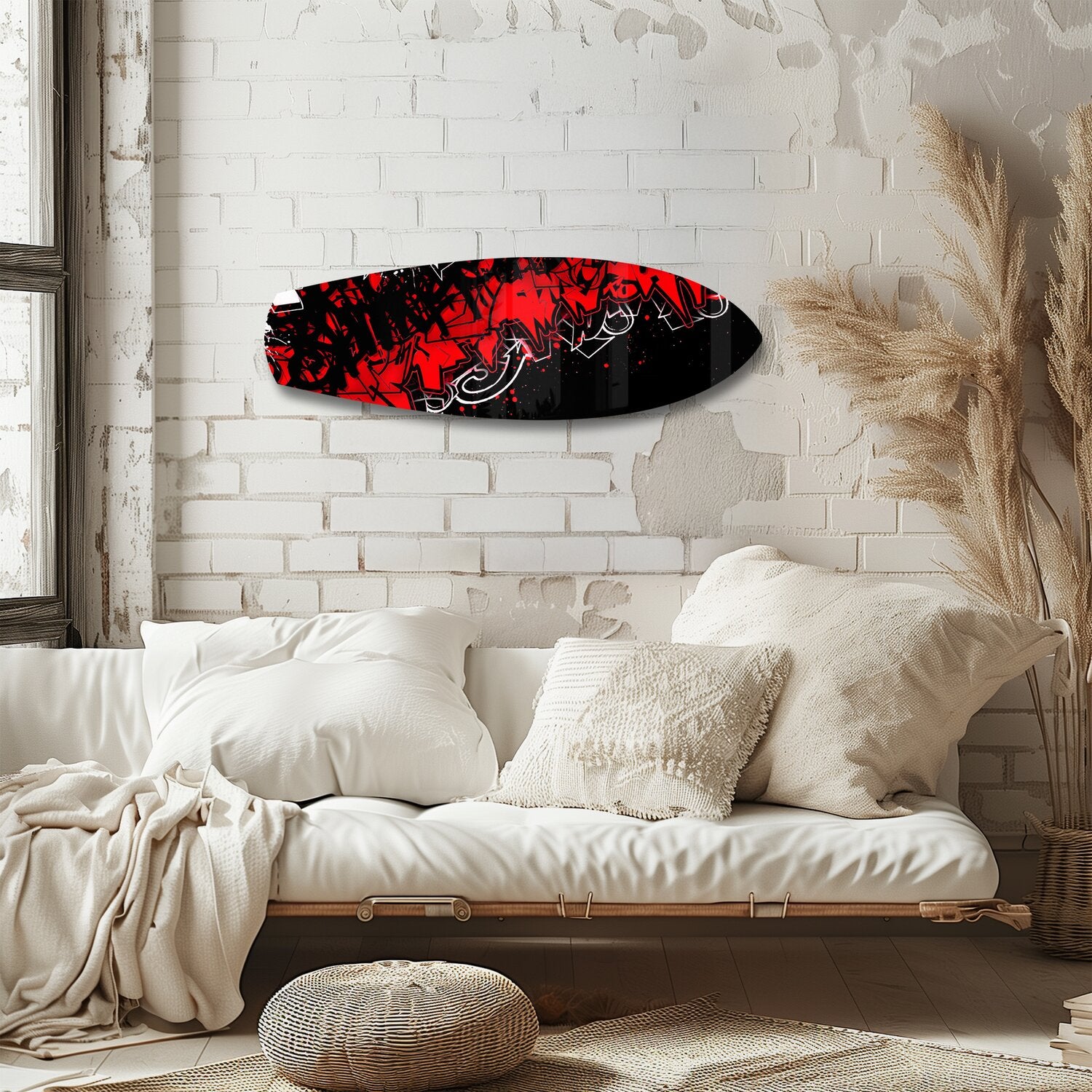 Red and Black Street Graffiti Glass Wall Art.