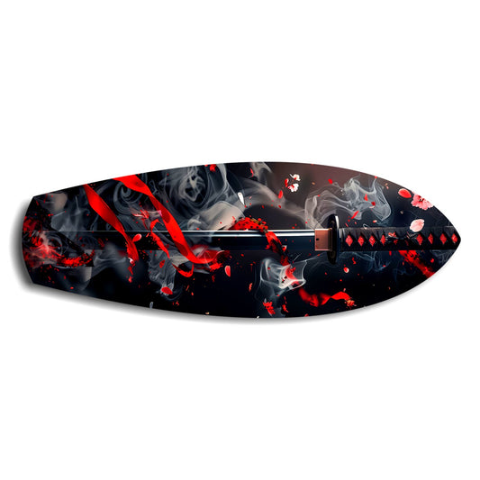 Samurai Katana with Cherry Blossoms Glass Wall Art.
