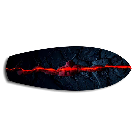 Glowing Lava Crack on Black Stone Glass Wall Art.