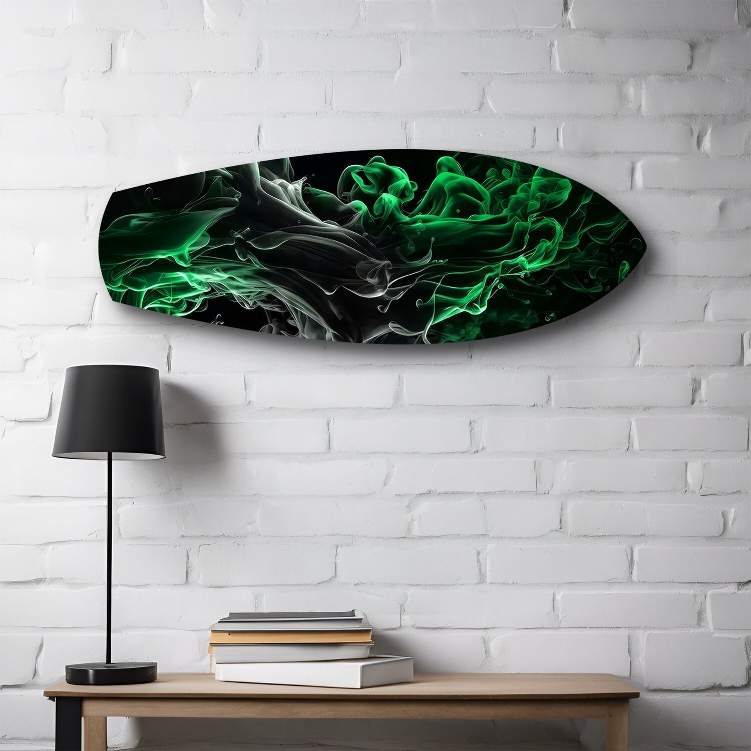 Green Smoke Abstract Glass Wall Art.