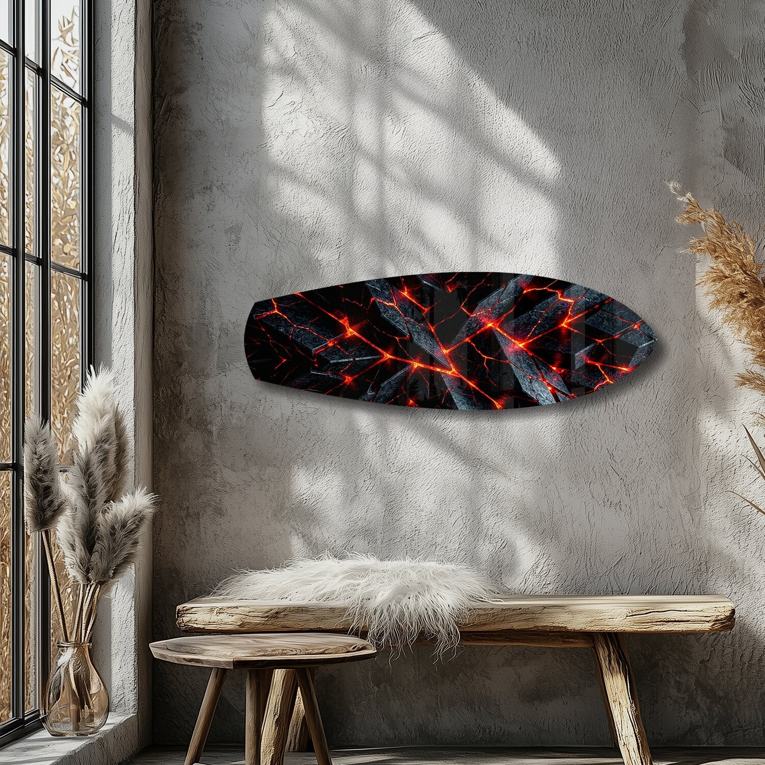 Molten Lava Cracked Stone Glass Wall Art.
