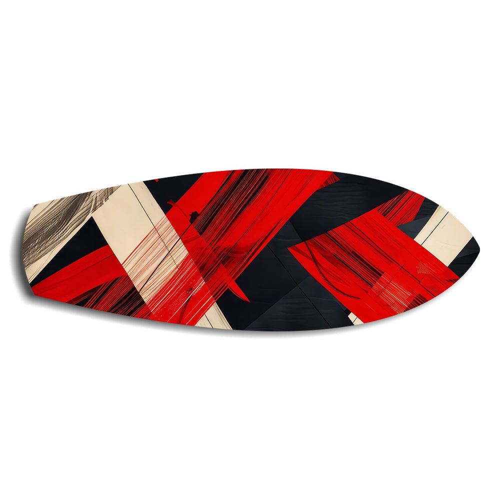Red Black Geometric Brushstroke Glass Wall Art.