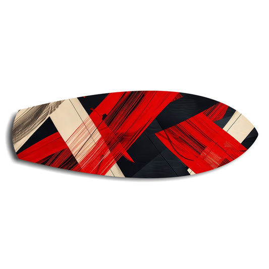 Red Black Geometric Brushstroke Glass Wall Art.