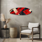 Red Black Geometric Brushstroke Glass Wall Art.